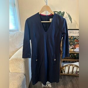 Eliza J Deep Blue Long Sleeve Dress stretch gold buttons